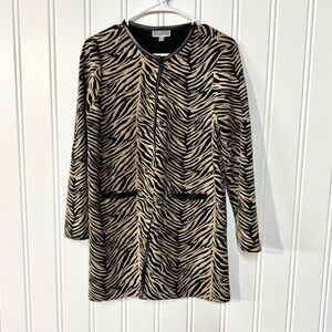VTG JM COLLECTION Jacket Women SZ PM Cardigan Animal Printed Pocket Open Front